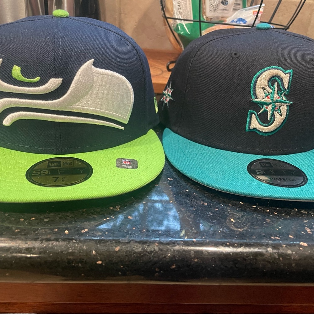 New Era Navy and Green Caps